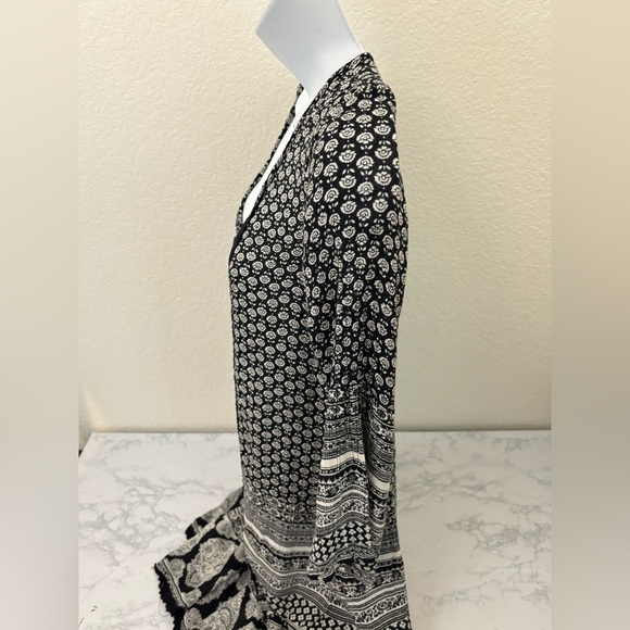 NY Sleeveless Twist Front Maxi Summer Dress Gray Printed Design Size L Boho - Picture 2 of 6